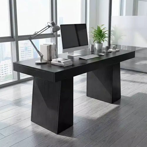 55-inch executive desk, double trapezoidal base, wooden computer desk, business furniture workstation