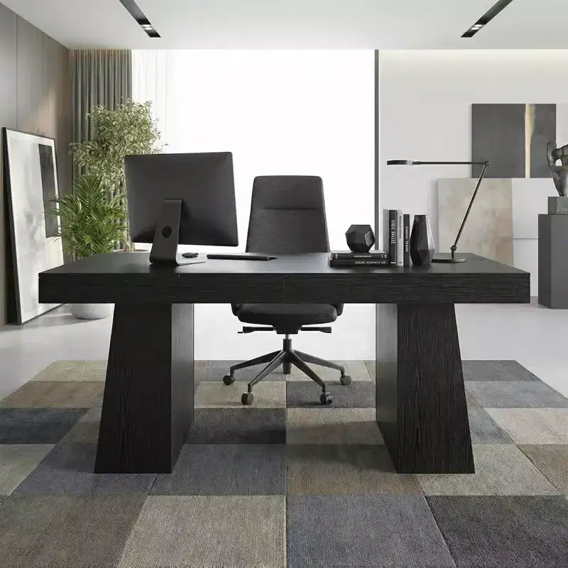 Scrivania direzionale da 55 pollici, base a doppio trapezio, scrivania per computer in legno, workstation per ufficio