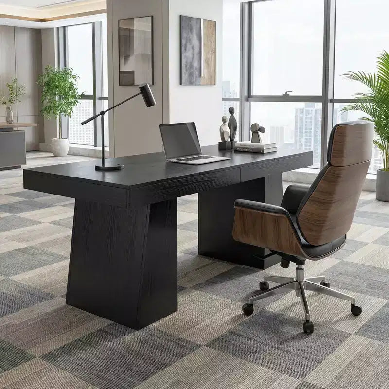 Scrivania direzionale da 55 pollici, base a doppio trapezio, scrivania per computer in legno, workstation per ufficio