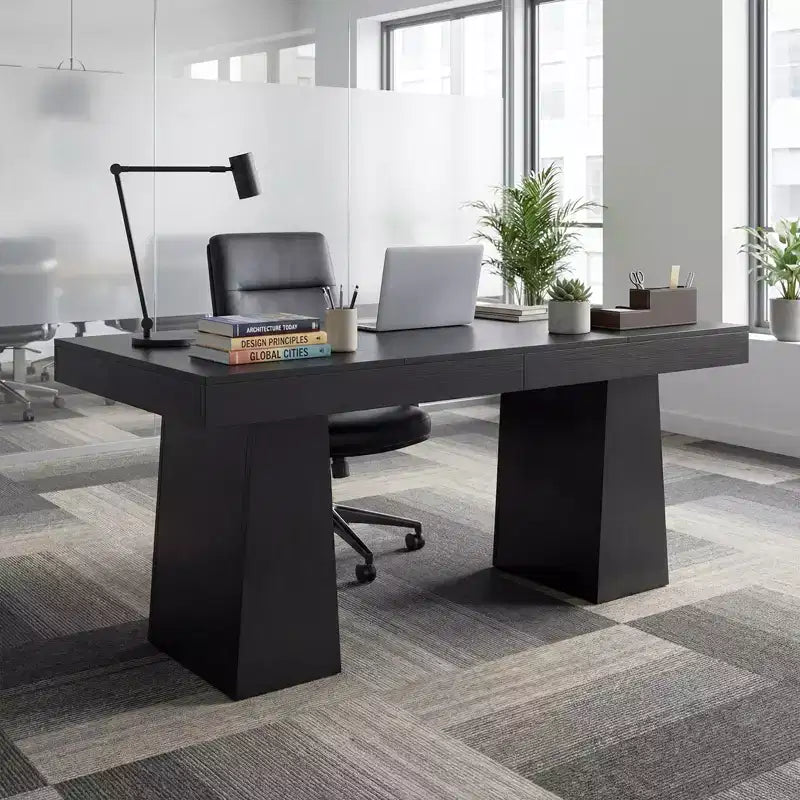 Scrivania direzionale da 55 pollici, base a doppio trapezio, scrivania per computer in legno, workstation per ufficio