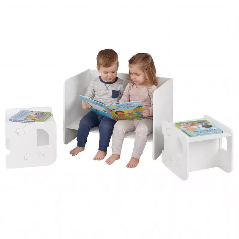 Costway Set Tavolo e 2 Sedie per Bambini 3 Pezzi, Tavolo per Bambini Salvaspazio e 2 Sedie, Bianco/Grigio/Naturale/Grigio + Beige
