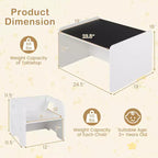 Costway Set Tavolo e 2 Sedie per Bambini 3 Pezzi, Tavolo per Bambini Salvaspazio e 2 Sedie, Bianco/Grigio/Naturale/Grigio + Beige