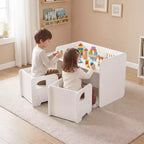 Costway Set Tavolo e 2 Sedie per Bambini 3 Pezzi, Tavolo per Bambini Salvaspazio e 2 Sedie, Bianco/Grigio/Naturale/Grigio + Beige