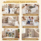 Costway Set Tavolo e 2 Sedie per Bambini 3 Pezzi, Tavolo per Bambini Salvaspazio e 2 Sedie, Bianco/Grigio/Naturale/Grigio + Beige