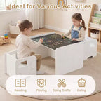Costway Set Tavolo e 2 Sedie per Bambini 3 Pezzi, Tavolo per Bambini Salvaspazio e 2 Sedie, Bianco/Grigio/Naturale/Grigio + Beige