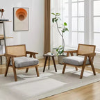 Poltrona rustica con finiture in legno, sedia da divano moderna di metà secolo con robuste gambe in legno, schienale in rattan per camera da letto e soggiorno