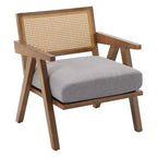 Poltrona rustica con finiture in legno, sedia da divano moderna di metà secolo con robuste gambe in legno, schienale in rattan per camera da letto e soggiorno