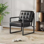 Poltrona in pelle PU, poltrona moderna di metà secolo con gambe in metallo, sedia da lettura e relax con schienale alto per soggiorno e camera da letto