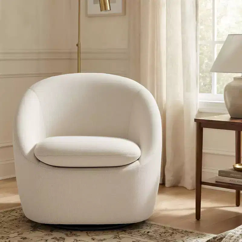 Bekrvio Poltrona girevole di design, poltroncina a botte imbottita in ciniglia con cuscino spesso, sedia moderna per salotto con base in metallo per soggiorno, camera da letto