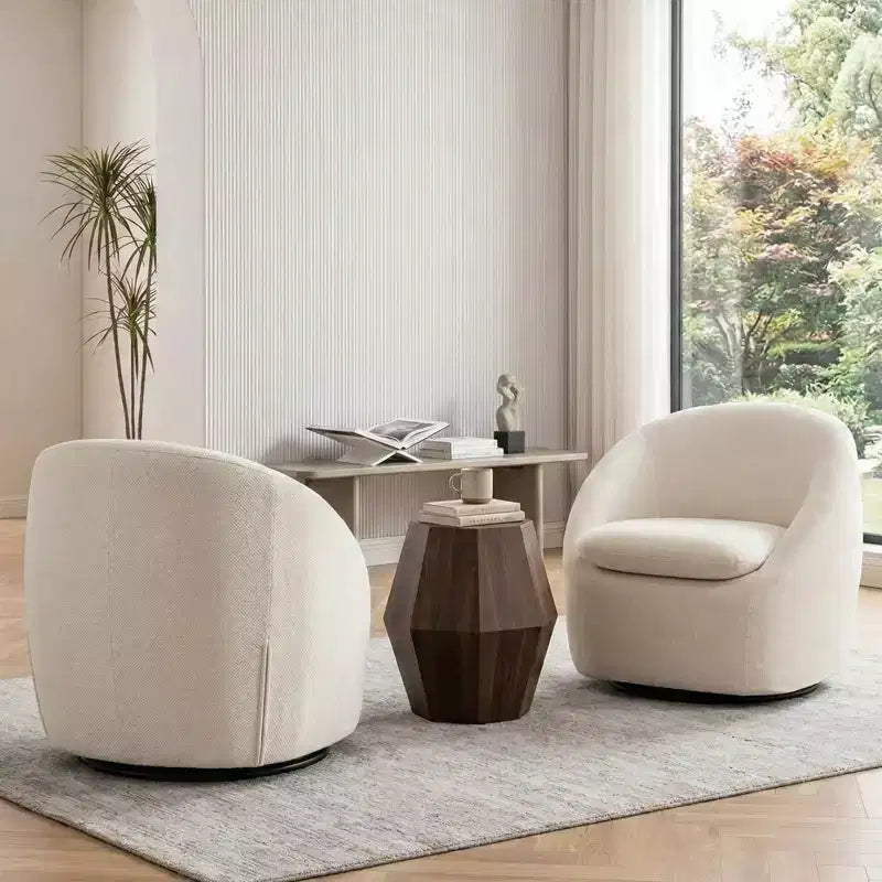 Bekrvio Poltrona girevole di design, poltroncina a botte imbottita in ciniglia con cuscino spesso, sedia moderna per salotto con base in metallo per soggiorno, camera da letto