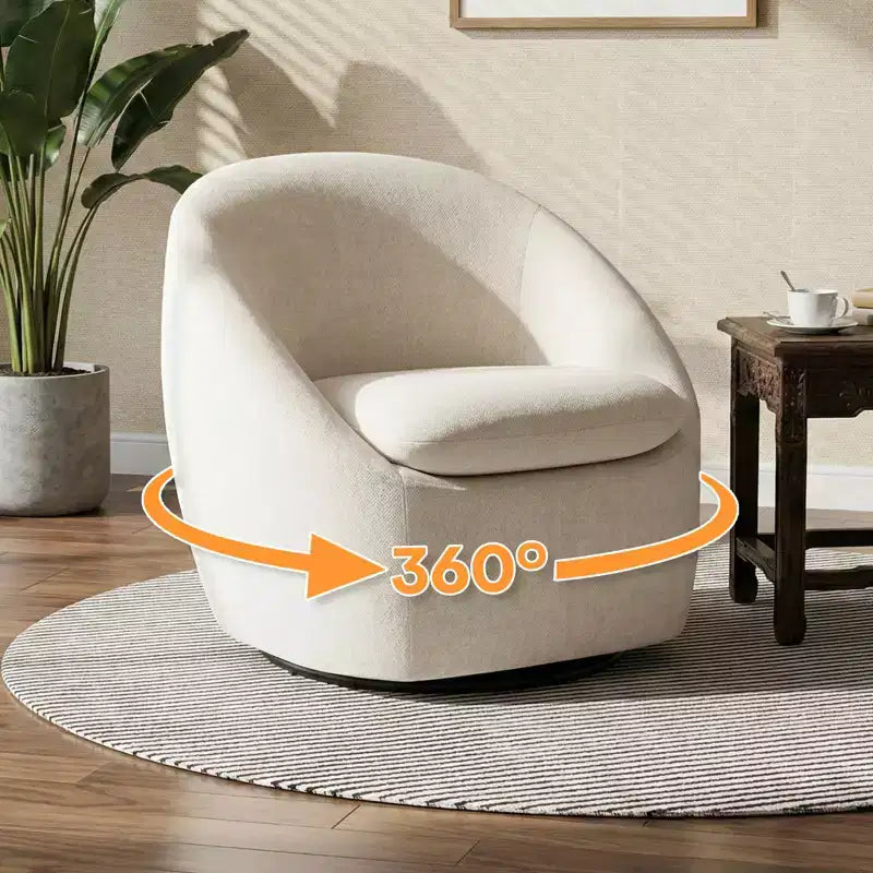 Bekrvio Poltrona girevole di design, poltroncina a botte imbottita in ciniglia con cuscino spesso, sedia moderna per salotto con base in metallo per soggiorno, camera da letto