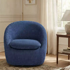 Bekrvio Poltrona girevole di design, poltroncina a botte imbottita in ciniglia con cuscino spesso, sedia moderna per salotto con base in metallo per soggiorno, camera da letto