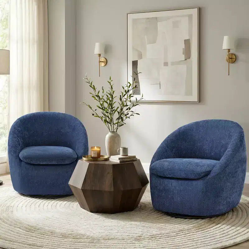 Bekrvio Poltrona girevole di design, poltroncina a botte imbottita in ciniglia con cuscino spesso, sedia moderna per salotto con base in metallo per soggiorno, camera da letto