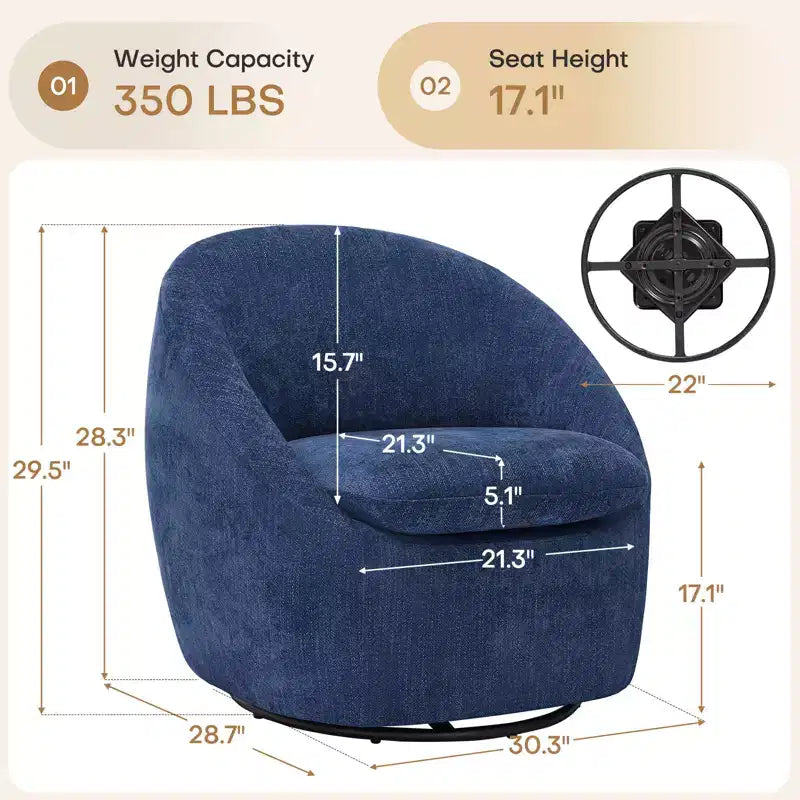 Bekrvio Poltrona girevole di design, poltroncina a botte imbottita in ciniglia con cuscino spesso, sedia moderna per salotto con base in metallo per soggiorno, camera da letto