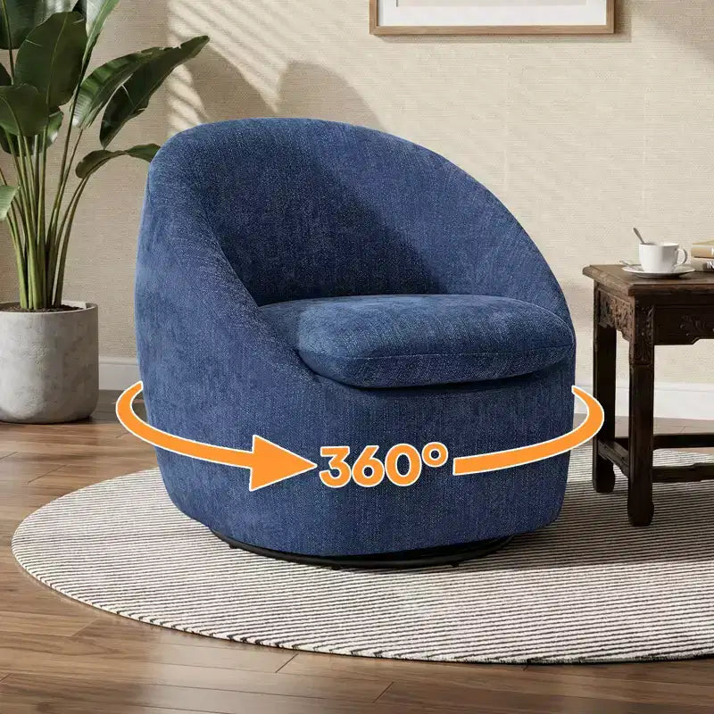 Bekrvio Poltrona girevole di design, poltroncina a botte imbottita in ciniglia con cuscino spesso, sedia moderna per salotto con base in metallo per soggiorno, camera da letto