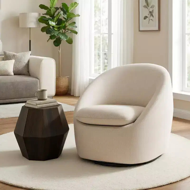 Bekrvio Poltrona girevole di design, poltroncina a botte imbottita in ciniglia con cuscino spesso, sedia moderna per salotto con base in metallo per soggiorno, camera da letto