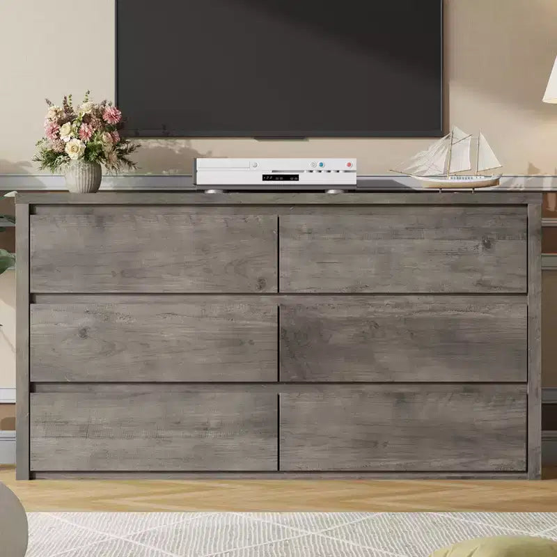 Comò a 7 cassetti da 135 cm, cassettiera moderna in legno, organizer per camera da letto e corridoio