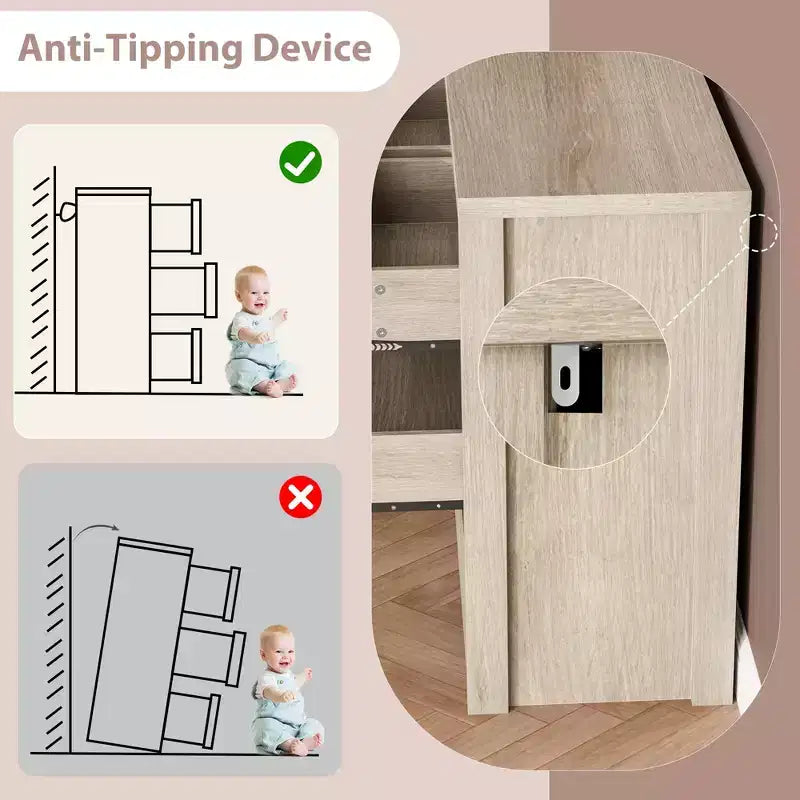 Comò a 7 cassetti da 135 cm, cassettiera moderna in legno, organizer per camera da letto e corridoio