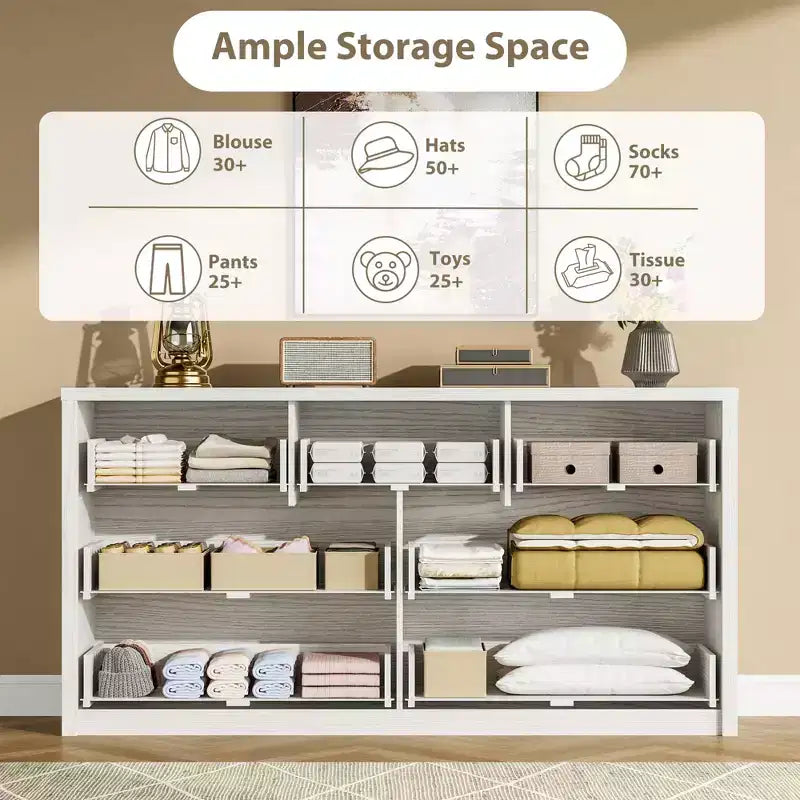 Comò a 7 cassetti da 135 cm, cassettiera moderna in legno, organizer per camera da letto e corridoio