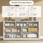 Comò a 7 cassetti da 135 cm, cassettiera moderna in legno, organizer per camera da letto e corridoio