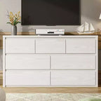 Comò a 7 cassetti da 135 cm, cassettiera moderna in legno, organizer per camera da letto e corridoio