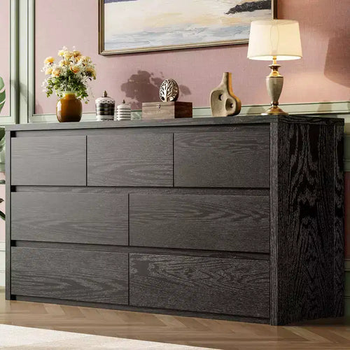 53W 7-Drawer Dresser, Modern Wide Wooden Chest of Drawers Storage Organizer for Bedroom & Hallway