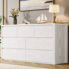 Comò a 7 cassetti da 135 cm, cassettiera moderna in legno, organizer per camera da letto e corridoio