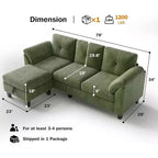 Dyonery 79 Divano Sezionale in ciniglia a L Piccolo Divano con Cuscini Bracciolo, Pouf Contenitore, Divani a 4 Posti per Soggiorno, Appartamento, Camera da Letto