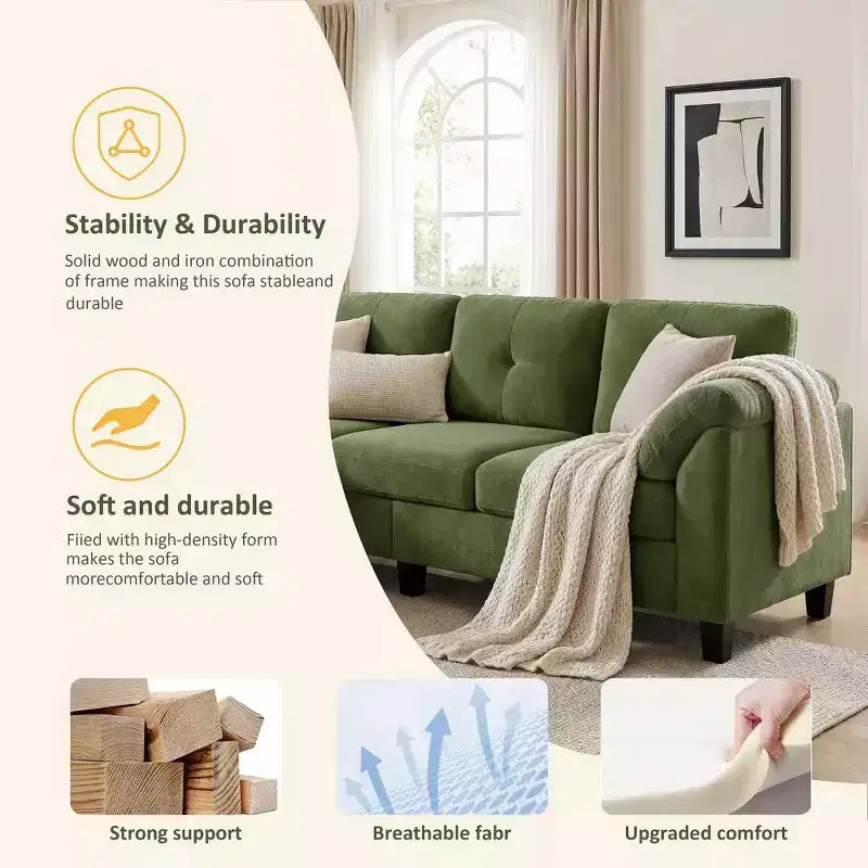 Dyonery 79 Divano Sezionale in ciniglia a L Piccolo Divano con Cuscini Bracciolo, Pouf Contenitore, Divani a 4 Posti per Soggiorno, Appartamento, Camera da Letto