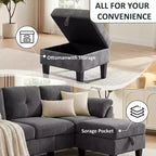 Dyonery 79 Divano Sezionale in ciniglia a L Piccolo Divano con Cuscini Bracciolo, Pouf Contenitore, Divani a 4 Posti per Soggiorno, Appartamento, Camera da Letto