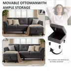 Dyonery 79 Divano Sezionale in ciniglia a L Piccolo Divano con Cuscini Bracciolo, Pouf Contenitore, Divani a 4 Posti per Soggiorno, Appartamento, Camera da Letto