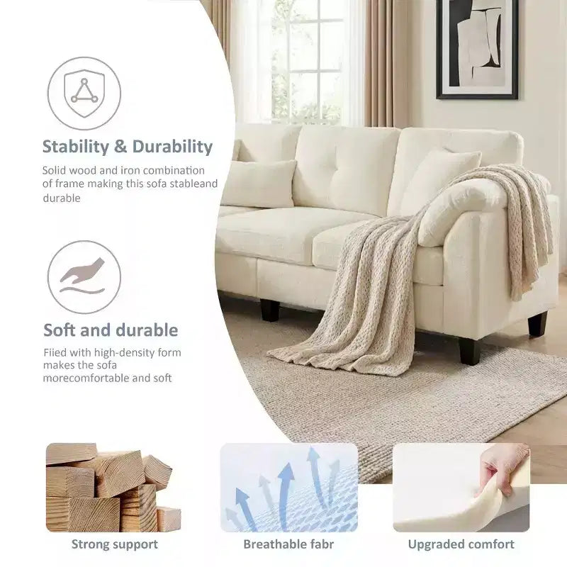 Dyonery 79 Divano Sezionale in ciniglia a L Piccolo Divano con Cuscini Bracciolo, Pouf Contenitore, Divani a 4 Posti per Soggiorno, Appartamento, Camera da Letto