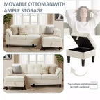 Dyonery 79 Divano Sezionale in ciniglia a L Piccolo Divano con Cuscini Bracciolo, Pouf Contenitore, Divani a 4 Posti per Soggiorno, Appartamento, Camera da Letto