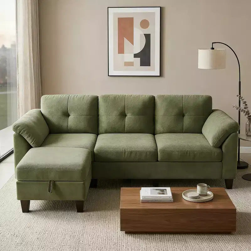 Dyonery 79 Divano Sezionale in ciniglia a L Piccolo Divano con Cuscini Bracciolo, Pouf Contenitore, Divani a 4 Posti per Soggiorno, Appartamento, Camera da Letto
