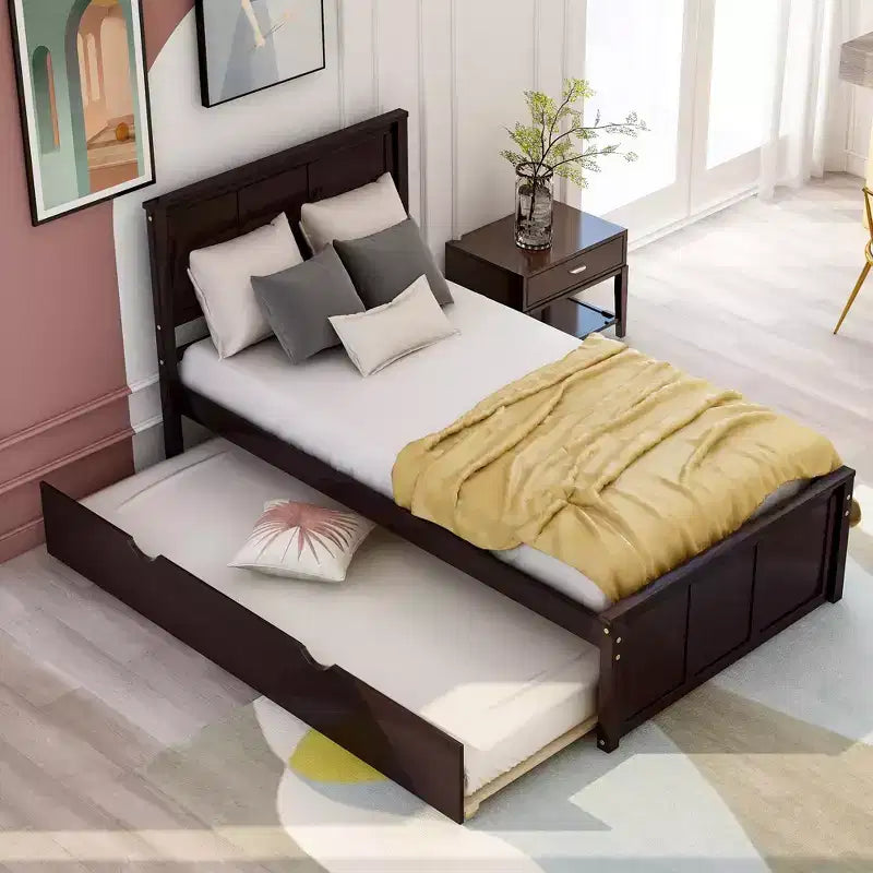 FAMYYT Letto a Piattaforma Matrimoniale con Rete Estraibile Salvaspazio, Facile da Montare, Espresso