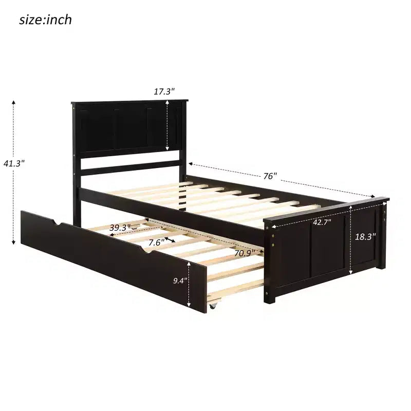 FAMYYT Letto a Piattaforma Matrimoniale con Rete Estraibile Salvaspazio, Facile da Montare, Espresso