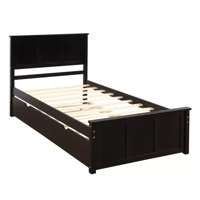 FAMYYT Letto a Piattaforma Matrimoniale con Rete Estraibile Salvaspazio, Facile da Montare, Espresso