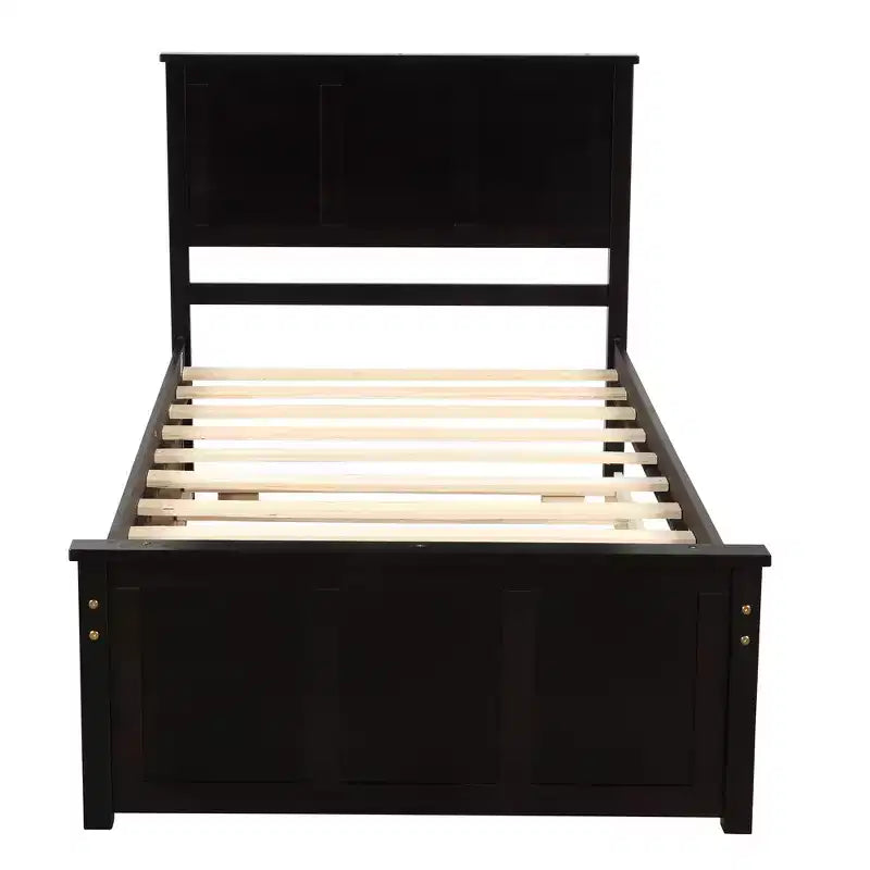 FAMYYT Letto a Piattaforma Matrimoniale con Rete Estraibile Salvaspazio, Facile da Montare, Espresso