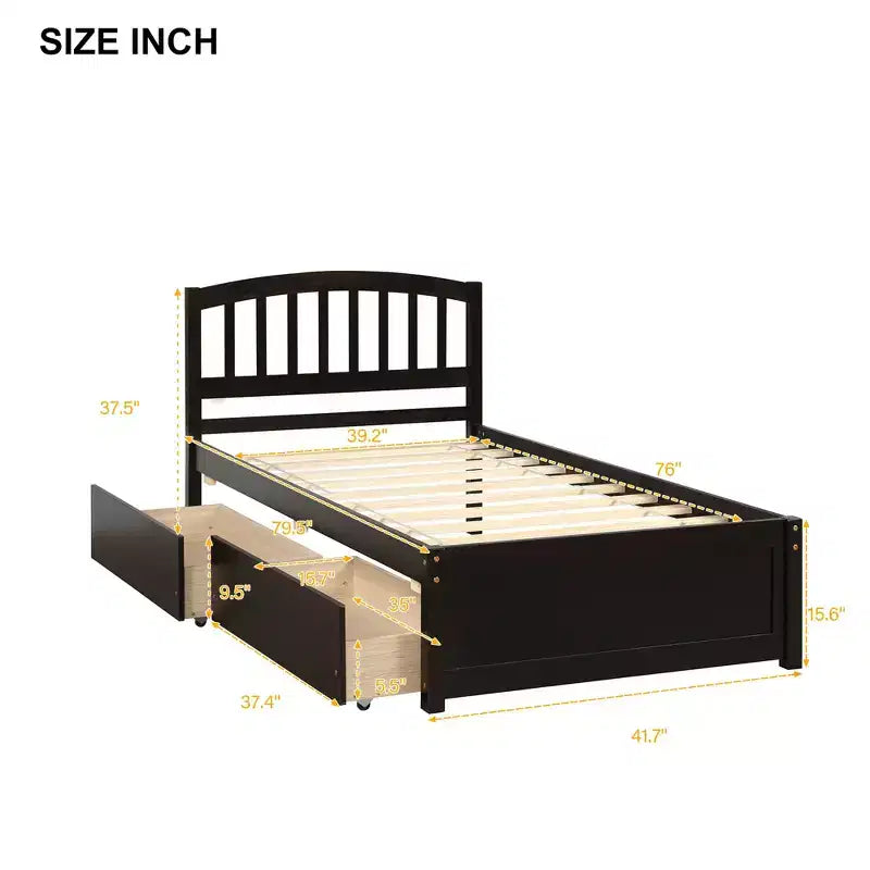 FAMYYT Letto a piattaforma in legno matrimoniale con 2 cassetti portaoggetti, facile da montare