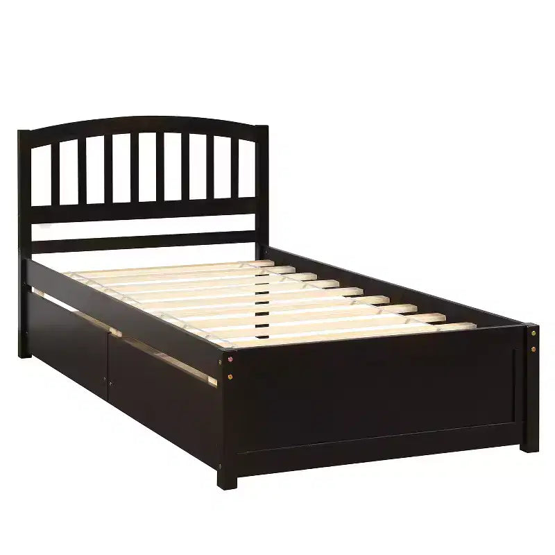 FAMYYT Letto a piattaforma in legno matrimoniale con 2 cassetti portaoggetti, facile da montare