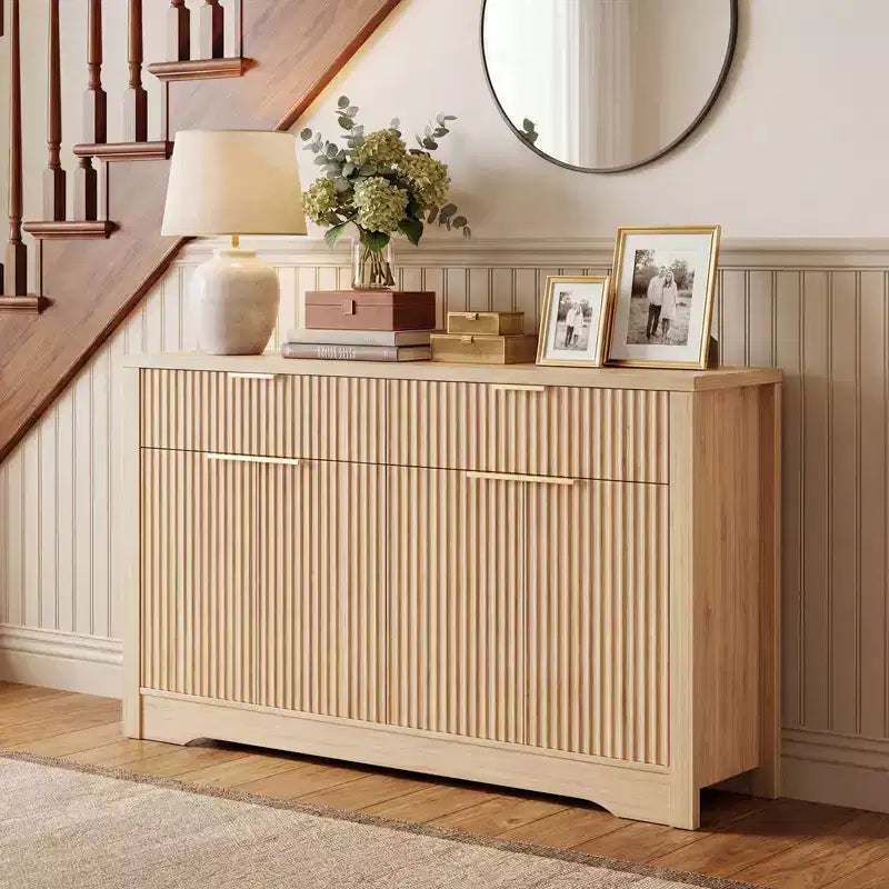 Mobile credenza moderno Besiost con anta e cassetti, tavolino da caffè da 55 con ripiani