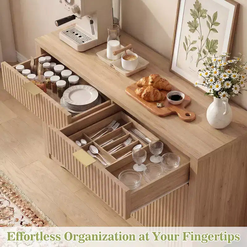 Mobile credenza moderno Besiost con anta e cassetti, tavolino da caffè da 55 con ripiani