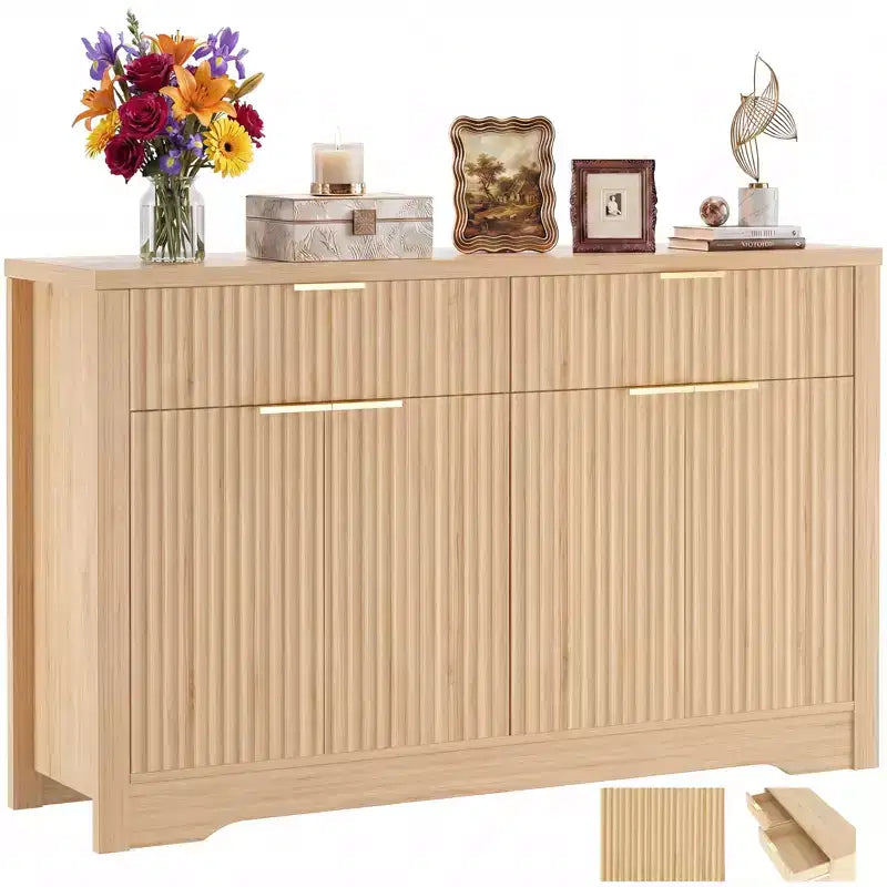 Mobile credenza moderno Besiost con anta e cassetti, tavolino da caffè da 55 con ripiani