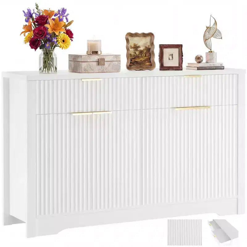 Mobile credenza moderno Besiost con anta e cassetti, tavolino da caffè da 55 con ripiani