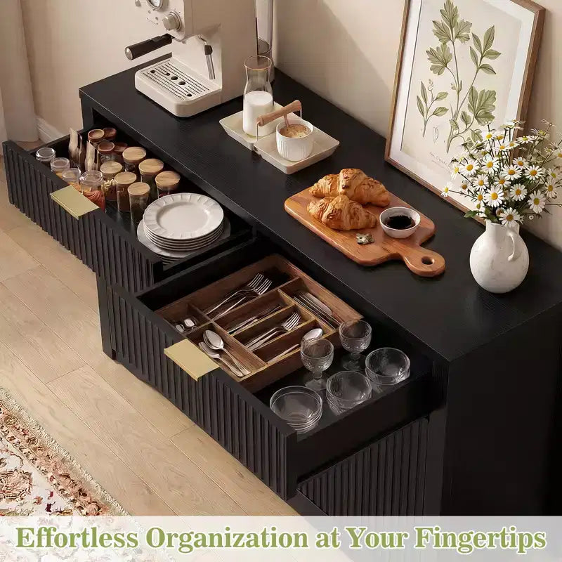 Mobile credenza moderno Besiost con anta e cassetti, tavolino da caffè da 55 con ripiani