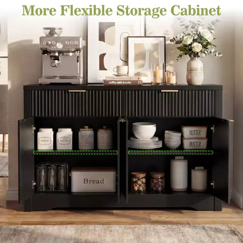 Mobile credenza moderno Besiost con anta e cassetti, tavolino da caffè da 55 con ripiani