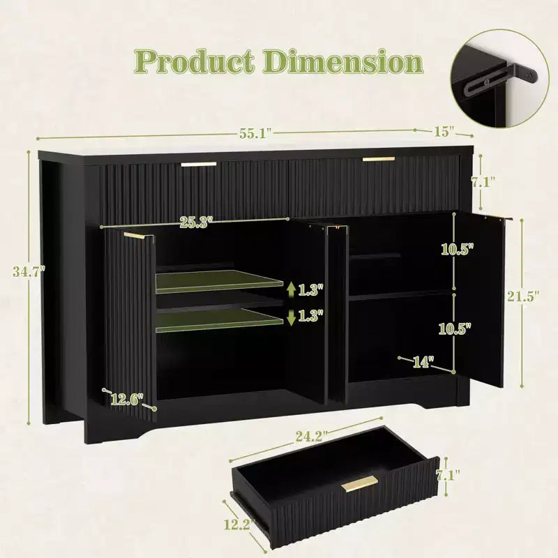 Mobile credenza moderno Besiost con anta e cassetti, tavolino da caffè da 55 con ripiani