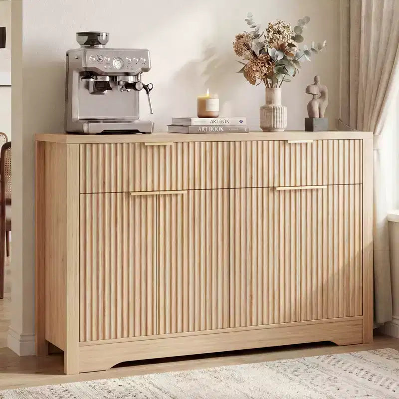 Mobile credenza moderno Besiost con anta e cassetti, tavolino da caffè da 55 con ripiani