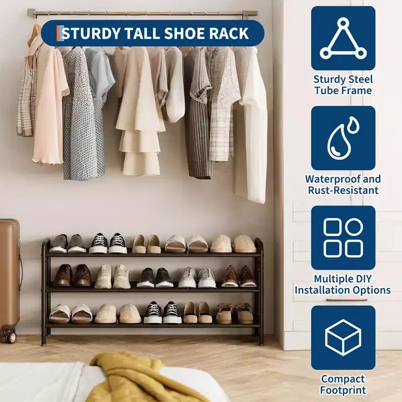 Scarpiera Sottile Regolabile con Telaio in Metallo e Ripiani in Tessuto - Organizzatore Salvaspazio per Scarpe per Ingresso e Camera da Letto