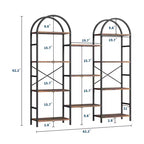 Libreria a 4 ripiani ad arco triplo, libreria a giorno grande con 11 ripiani, struttura in metallo e ripiani in legno, scaffale alto e ampio per camera da letto